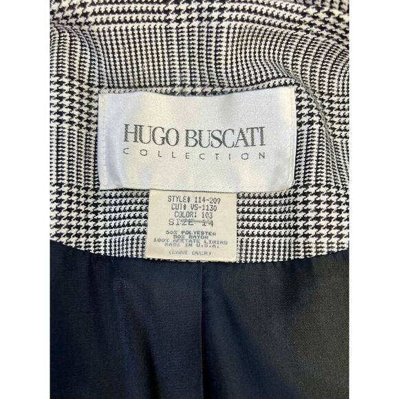Women’s VTG Hugo Buscati Collection Blazer Houndstooth Gray Size 14 Preppy - Picture 2 of 12